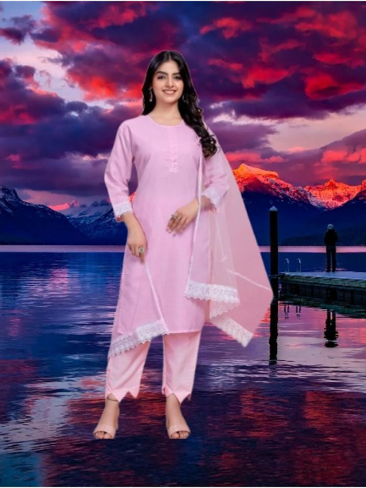     			RUTSH CREATION Cotton Self Design Kurti With Pants Women's Stitched Salwar Suit - Pink ( Pack of 1 )