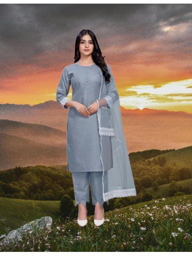     			RUTSH CREATION Cotton Self Design Kurti With Pants Women's Stitched Salwar Suit - Light Grey ( Pack of 1 )