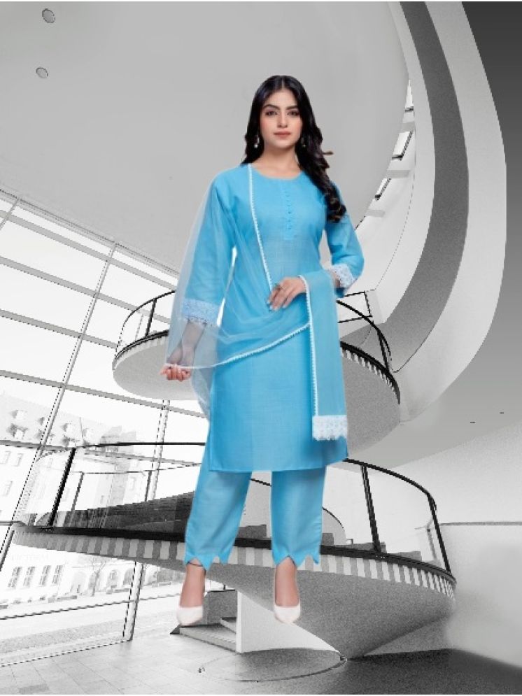     			RUTSH CREATION Cotton Self Design Kurti With Pants Women's Stitched Salwar Suit - Light Blue ( Pack of 1 )