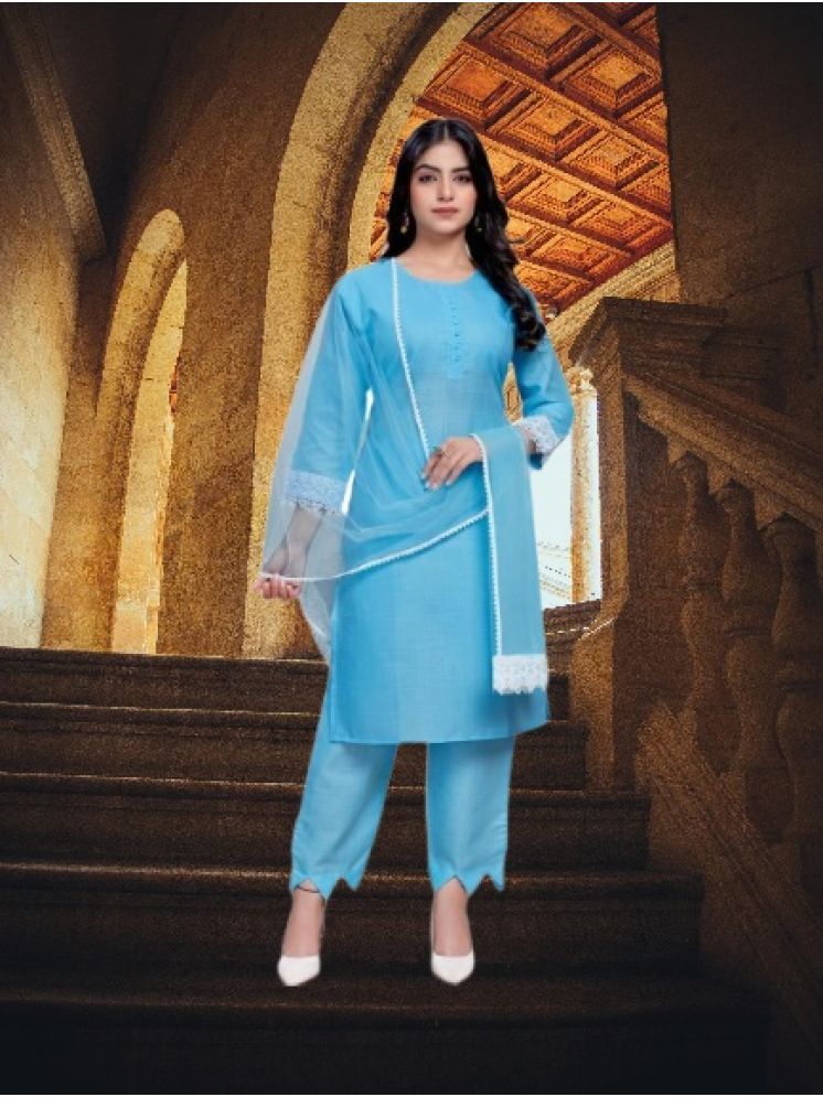     			RUTSH CREATION Cotton Self Design Kurti With Pants Women's Stitched Salwar Suit - Light Blue ( Pack of 1 )