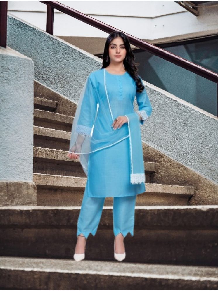     			RUTSH CREATION Cotton Self Design Kurti With Pants Women's Stitched Salwar Suit - Light Blue ( Pack of 1 )