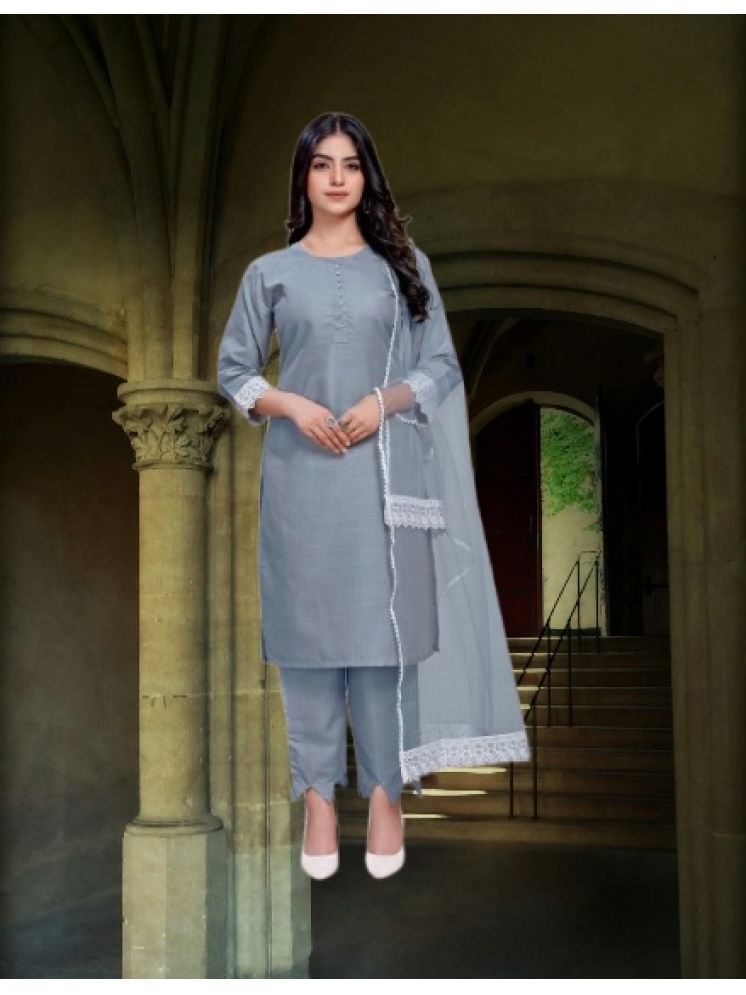     			RUTSH CREATION Cotton Self Design Kurti With Pants Women's Stitched Salwar Suit - Light Grey ( Pack of 1 )