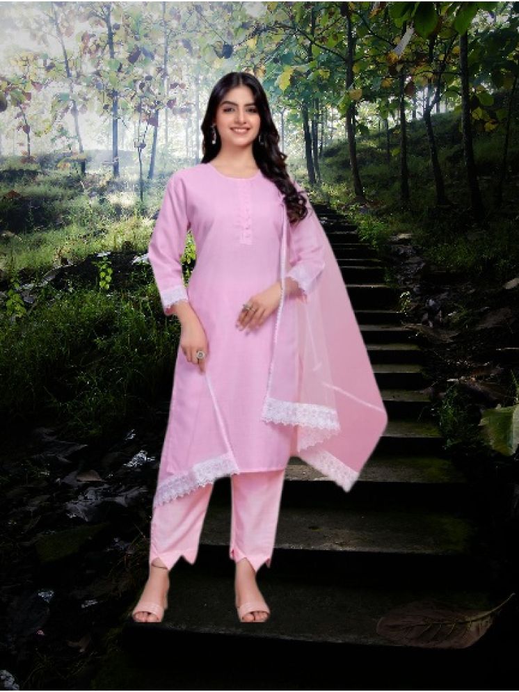     			RUTSH CREATION Cotton Self Design Kurti With Pants Women's Stitched Salwar Suit - Pink ( Pack of 1 )