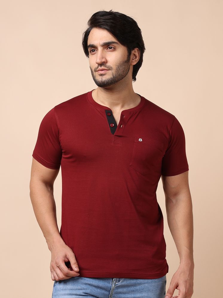     			BERRYBLUES 100% Cotton Regular Fit Solid Half Sleeves Men's Henley T-Shirt - Maroon ( Pack of 1 )