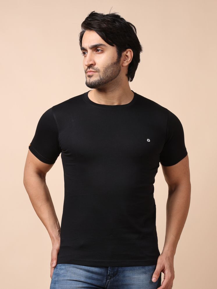     			BERRYBLUES 100% Cotton Regular Fit Solid Half Sleeves Men's Round T-Shirt - Black ( Pack of 1 )