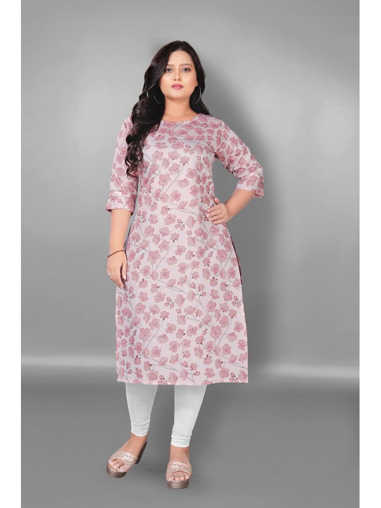     			Hetsa Pack of 1 Chanderi Printed Straight Women's Kurti - ( Pink )