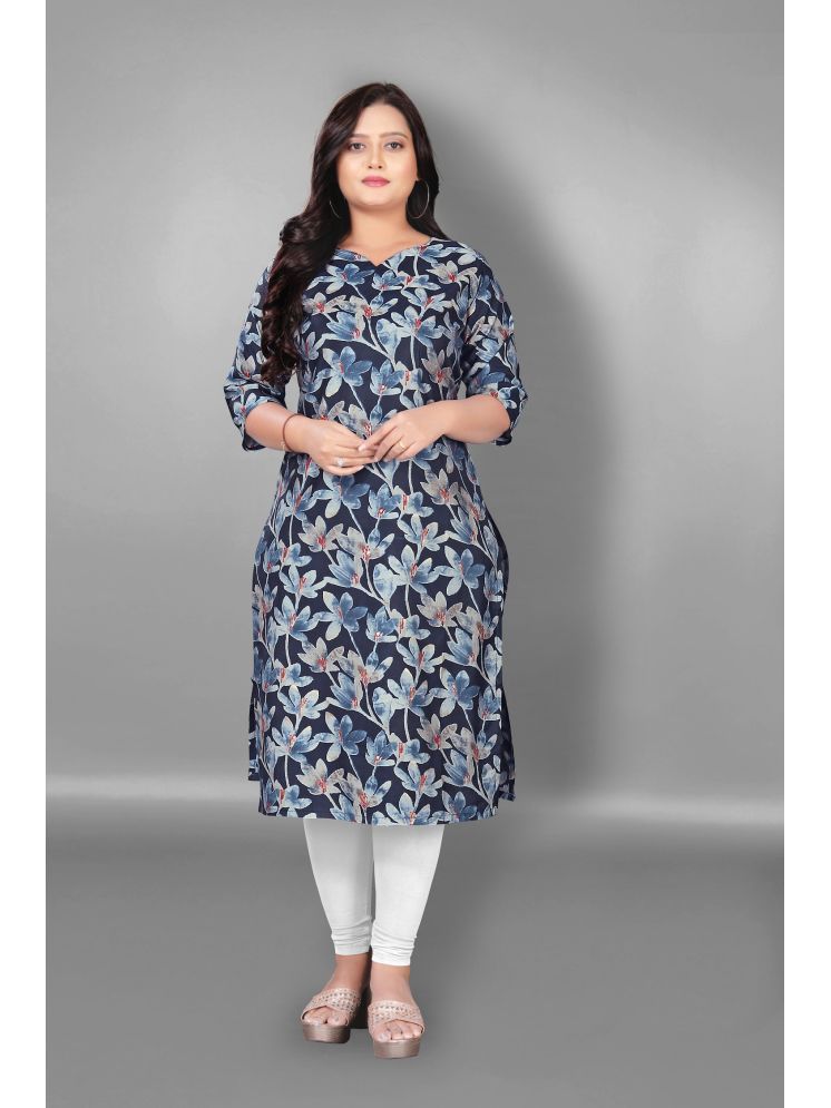     			Hetsa Pack of 1 Chanderi Printed Straight Women's Kurti - ( Blue )