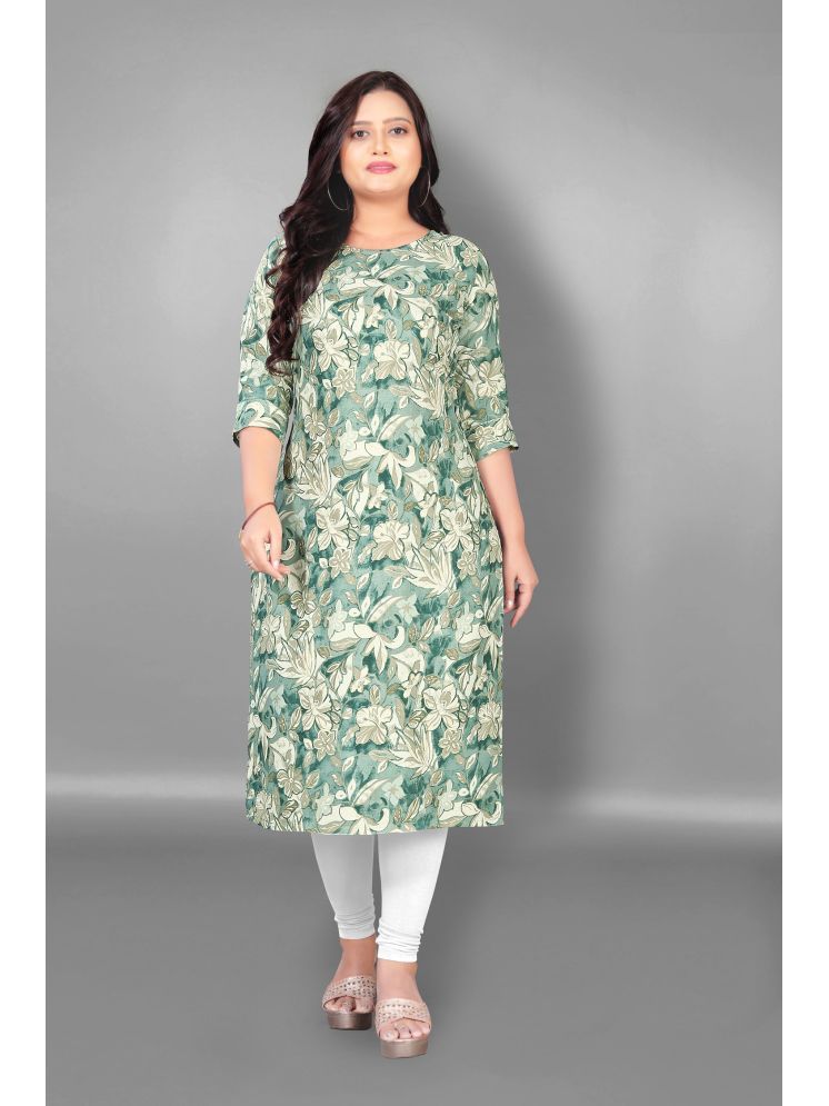     			Hetsa Pack of 1 Rayon Printed Straight Women's Kurti - ( Green )