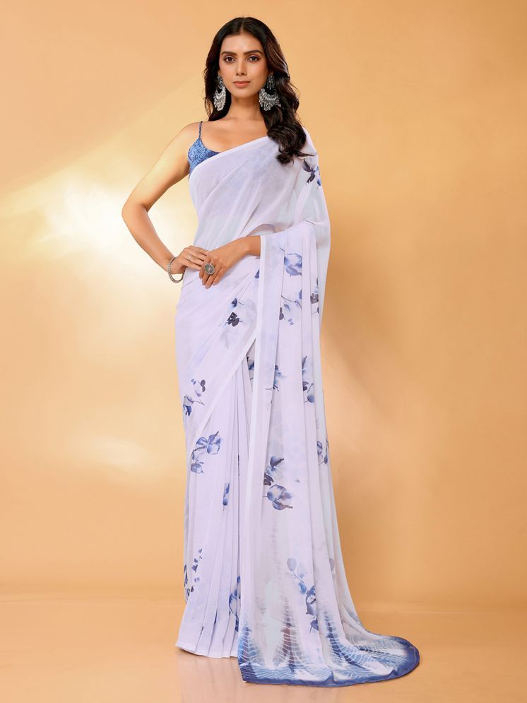     			Janasya Pack of 1 Georgette Printed Saree With Blouse Piece ( White )