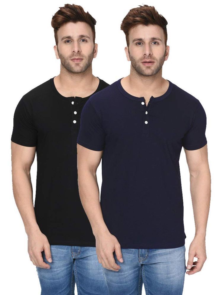     			LONDON HILLS Cotton Blend Regular Fit Solid Half Sleeves Men's Henley T-Shirt - Multicolor9 ( Pack of 2 )