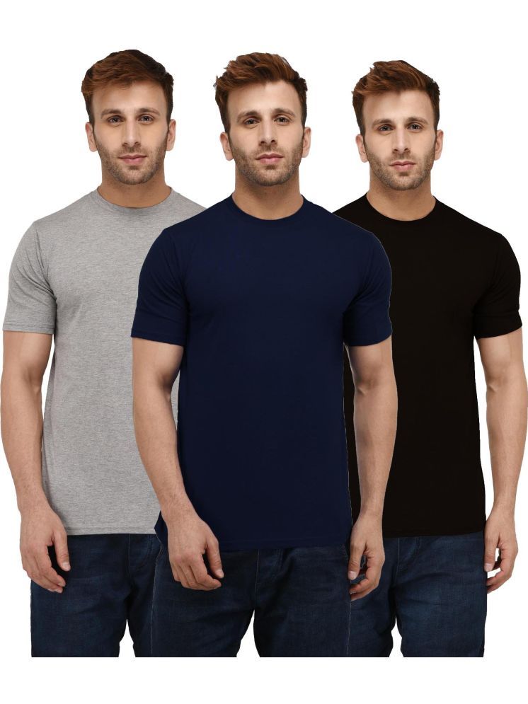     			LONDON HILLS Cotton Blend Regular Fit Solid Half Sleeves Men's Round T-Shirt - Black ( Pack of 3 )