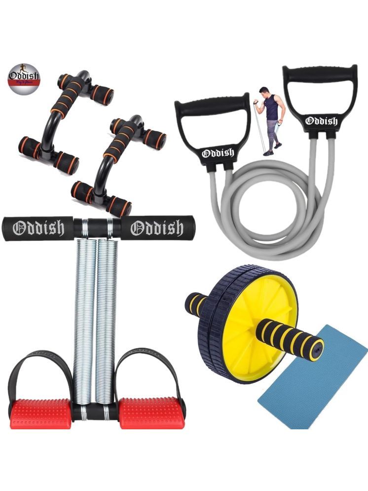     			ODDISH EXERCISE-KIT / Full Body Home Workout Equipment Set for Men & Women / Includes Tummy trimmer Double Spring With Comfertable Foam Grip Handle, Resistance Bands, Push-Up Bar & AB Roller / Ideal for Strength Training, Abs, and Cardio