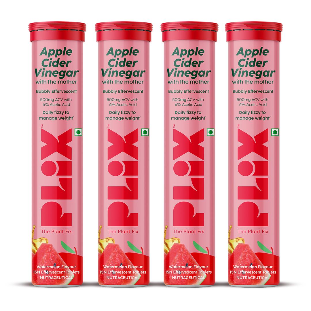     			Plix Apple Cider Vinegar Effervescent Tablets Watermelon Flavour with Vitamin B12 (4 x 15 No)