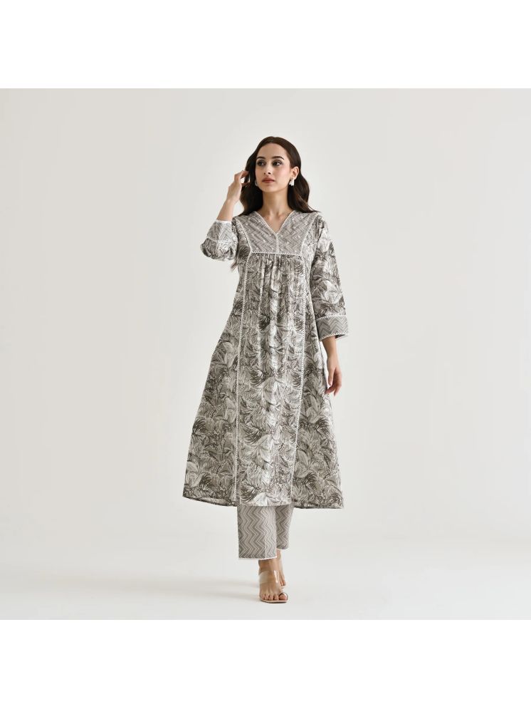     			Sitanjali Cotton Printed Kurti With Pants Women's Stitched Salwar Suit - Grey ( Pack of 1 )