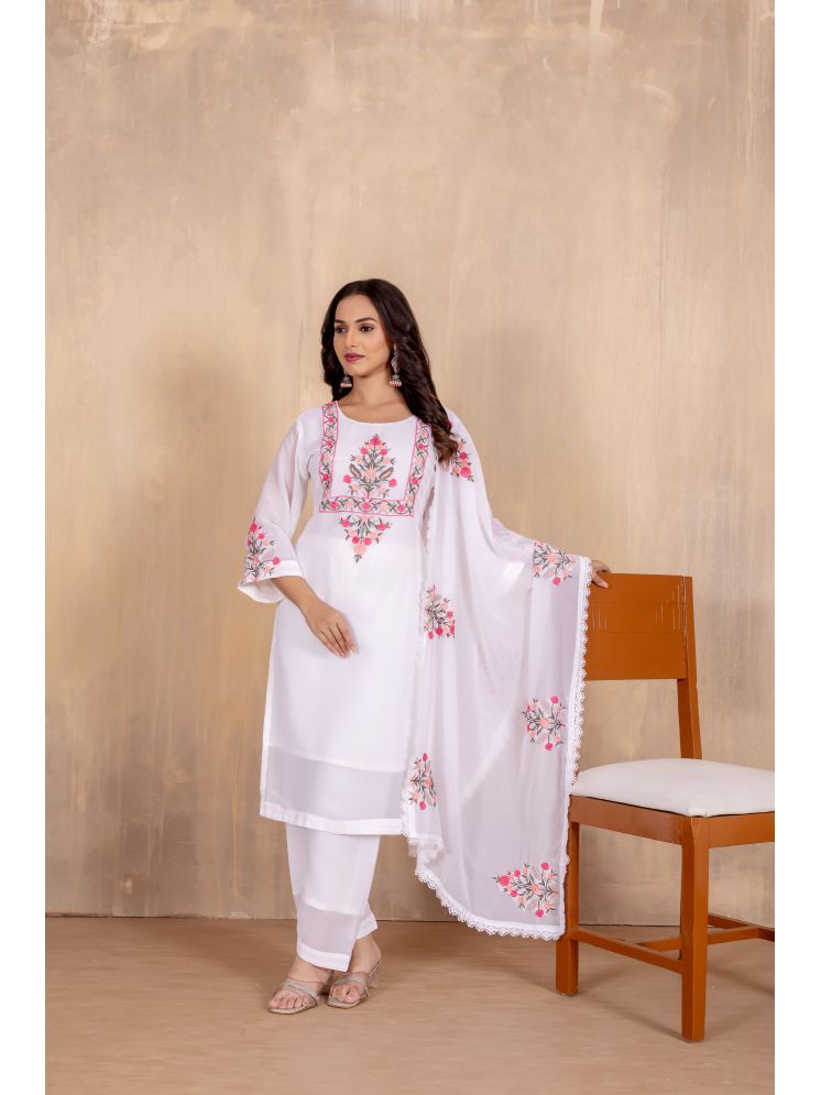     			Sitanjali Lifestyle Georgette Embroidered Kurti With Pants Women's Stitched Salwar Suit - White ( Pack of 1 )