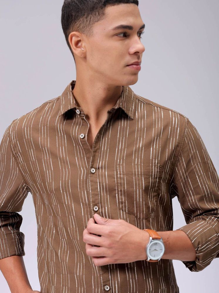     			The Indian Garage Co. Poly Cotton Slim Fit Striped Full Sleeves Men's Casual Shirt - Brown ( Pack of 1 )