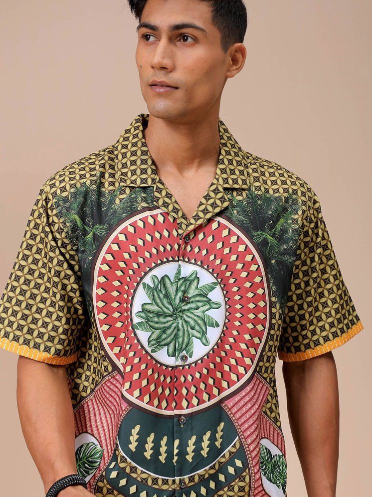     			The Indian Garage Co. Polyester Oversized Fit Printed Half Sleeves Men's Casual Shirt - Green ( Pack of 1 )