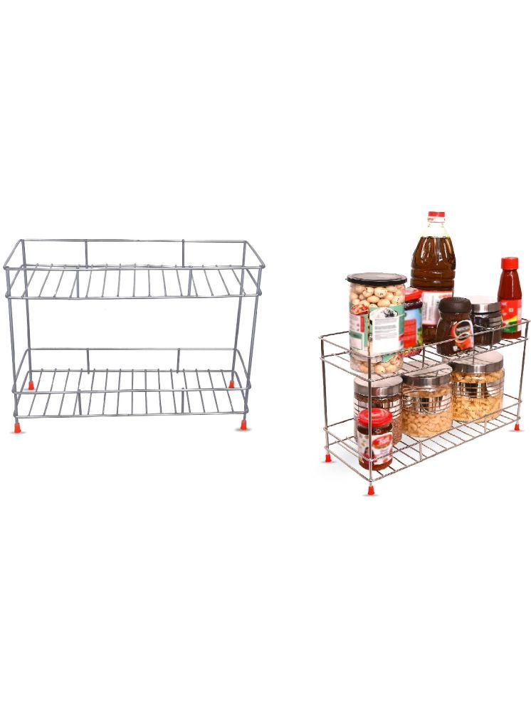     			VARKAUS Silver Stainless Steel Storage Racks ( Pack of 2 )