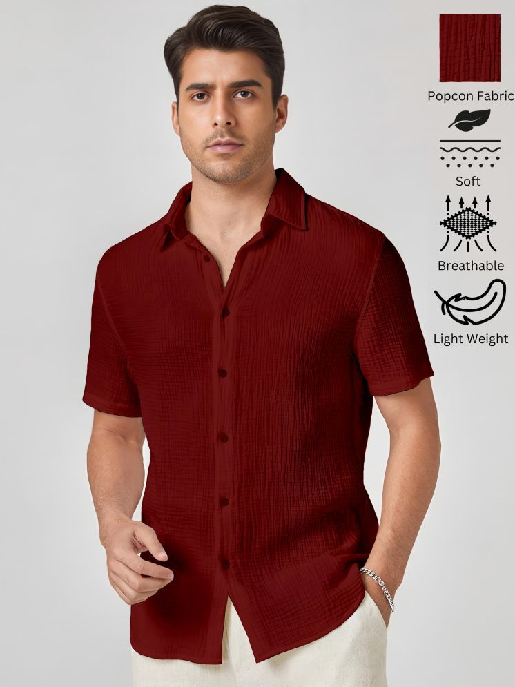     			WEBRIC Polyester Regular Fit Self Design Half Sleeves Men's Casual Shirt - Maroon ( Pack of 1 )