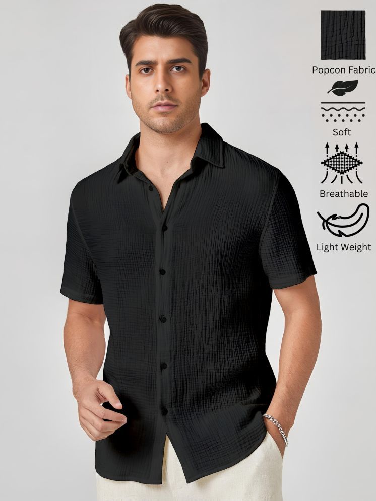     			WEBRIC Polyester Regular Fit Self Design Half Sleeves Men's Casual Shirt - Black ( Pack of 1 )