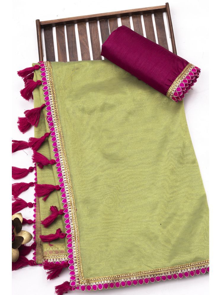     			A TO Z CART Pack of 1 Net Solid Saree With Blouse Piece ( Lime Green )