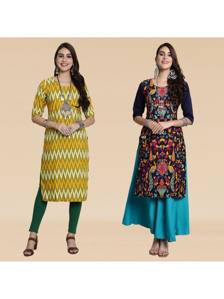     			Ethnicbasket Pack of 2 Crepe Printed Straight Women's Kurti - ( Multicolor1 )