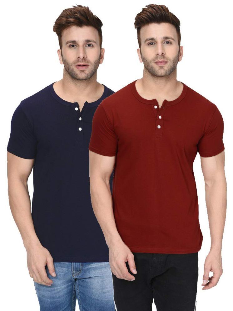     			LONDON HILLS Cotton Blend Regular Fit Solid Half Sleeves Men's Henley T-Shirt - Multicolor3 ( Pack of 2 )