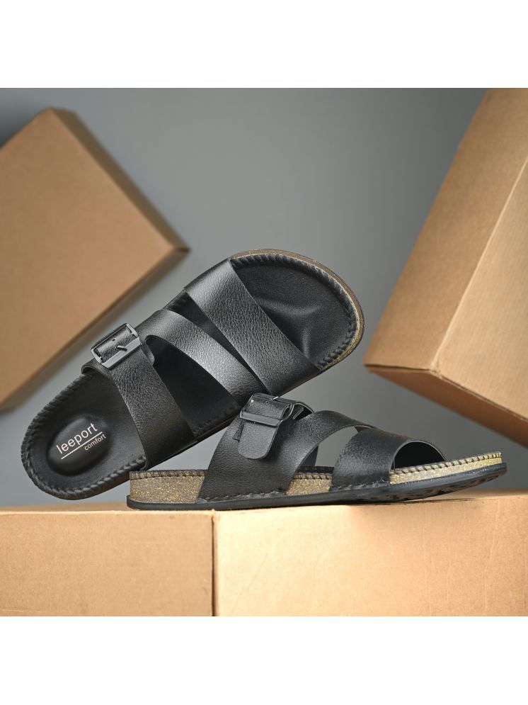     			Leeport Black Men's Slide Flip Flop