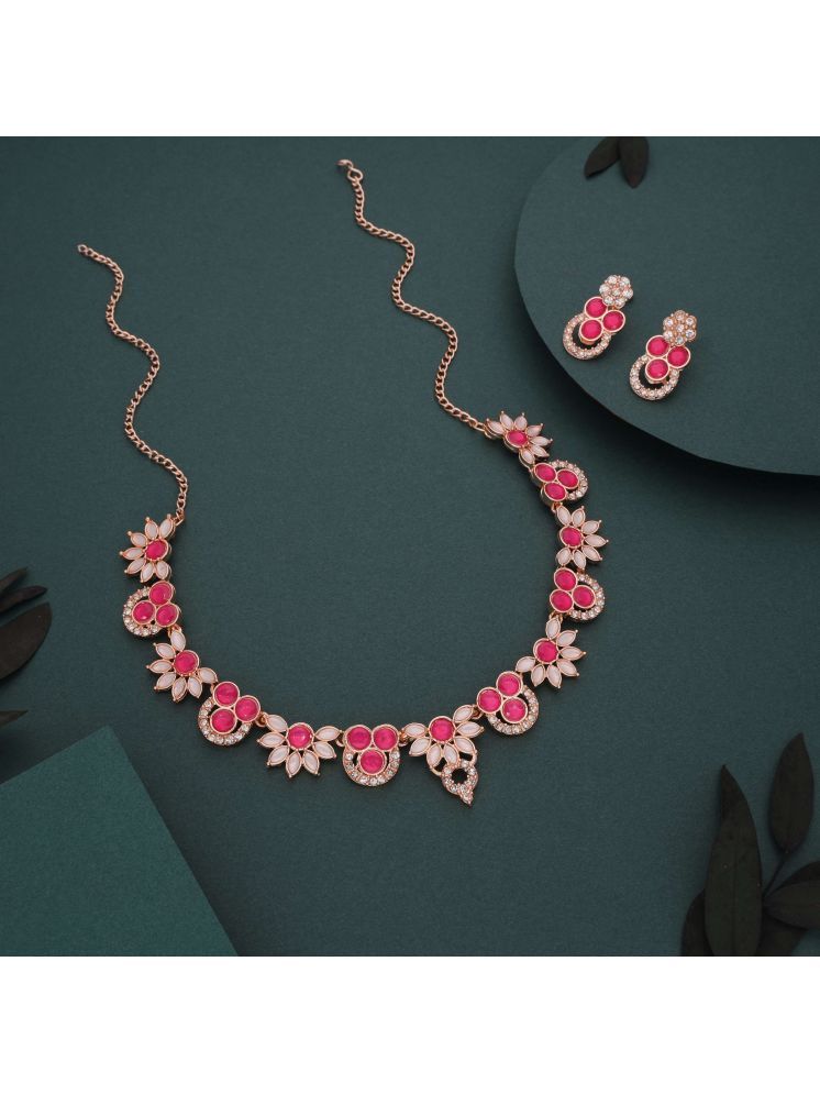     			Lyriss Fluorescent Pink Brass Necklace Set ( Pack of 1 )