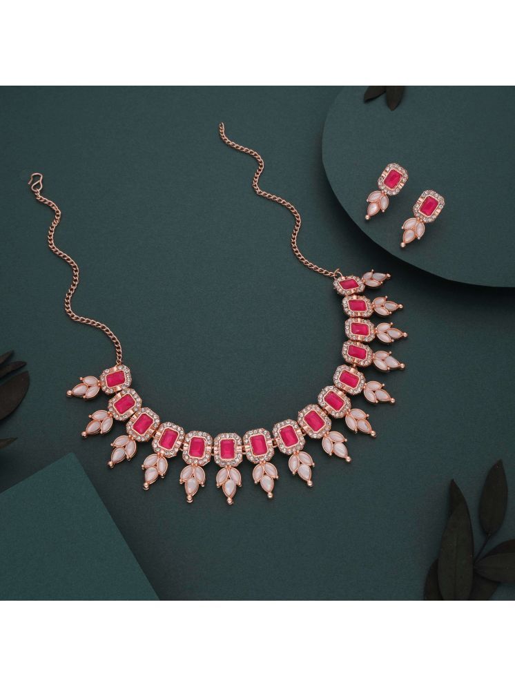     			Lyriss Fluorescent Pink Brass Necklace Set ( Pack of 1 )