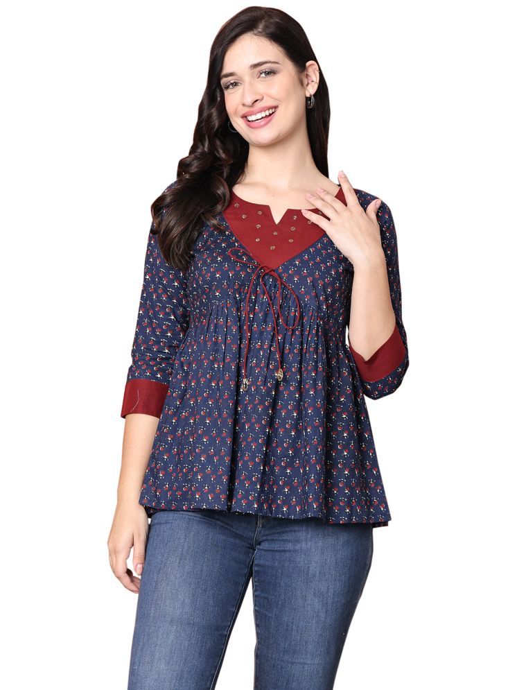     			Rajnandini Navy Blue Cotton Women's Regular Top ( Pack of 1 )