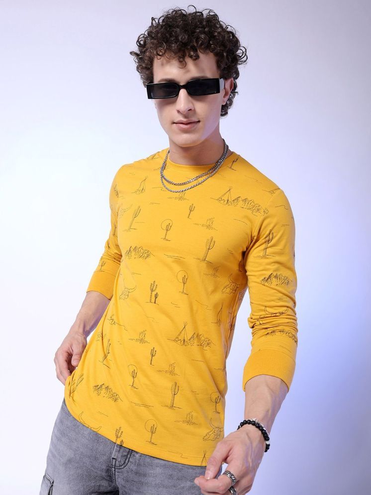     			The Indian Garage Co. Cotton Blend Regular Fit Printed Full Sleeves Men's Round T-Shirt - Yellow ( Pack of 1 )