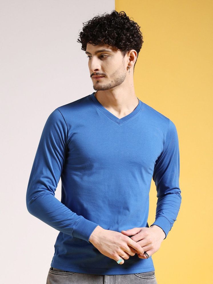     			The Indian Garage Co. Cotton Blend Regular Fit Solid Half Sleeves Men's V-Neck T-Shirt - Blue ( Pack of 1 )