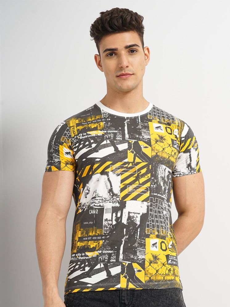     			The Indian Garage Co. Cotton Blend Regular Fit Printed Half Sleeves Men's Round T-Shirt - Yellow ( Pack of 1 )