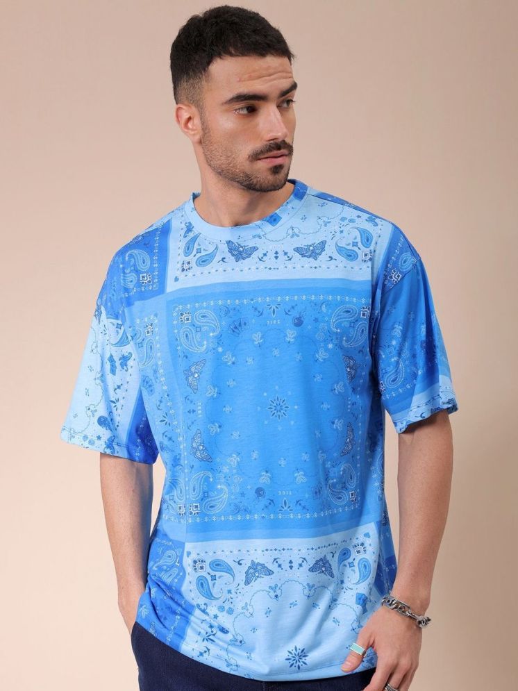     			The Indian Garage Co. Polyester Oversized Fit Printed Half Sleeves Men's Round T-Shirt - Blue ( Pack of 1 )