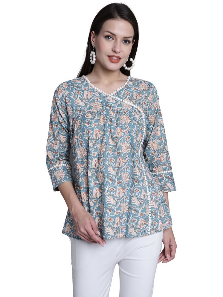     			wonder weave Pack of 1 Cotton Printed A-line Women's Kurti - ( Green )