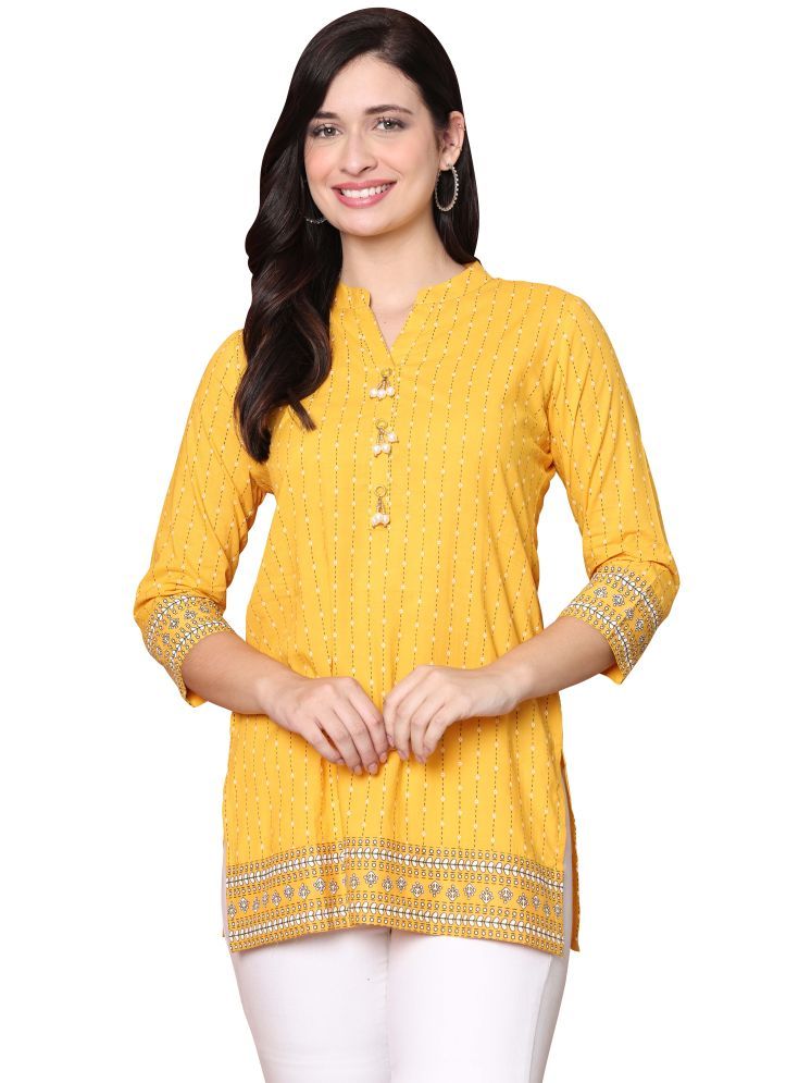     			wonder weave Pack of 1 Cotton Printed Straight Women's Kurti - ( Yellow )