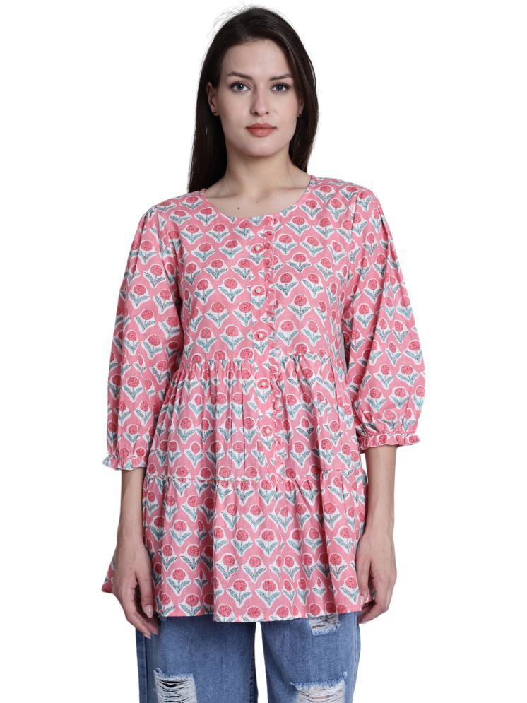     			wonder weave Pack of 1 Cotton Printed A-line Women's Kurti - ( Peach )