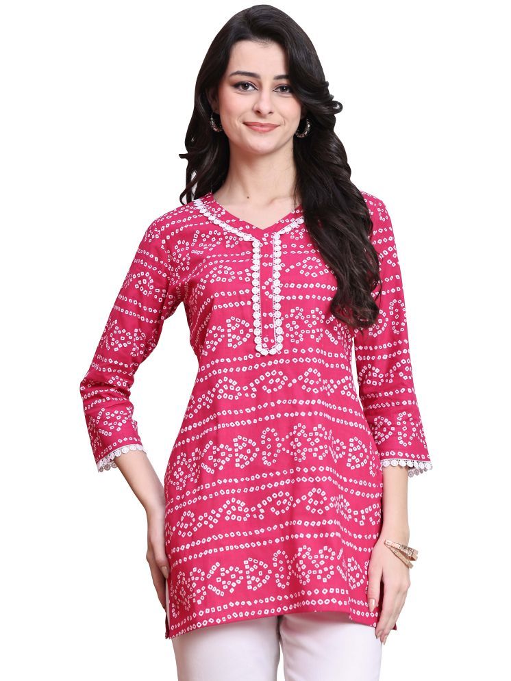     			wonder weave Pack of 1 Cotton Printed Straight Women's Kurti - ( Pink )