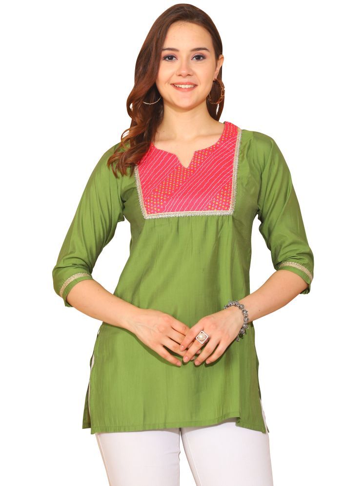     			wonder weave Pack of 1 Silk Printed Straight Women's Kurti - ( Green )