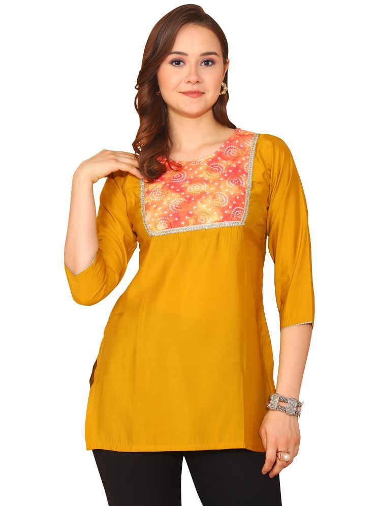     			wonder weave Pack of 1 Silk Printed Straight Women's Kurti - ( Yellow )