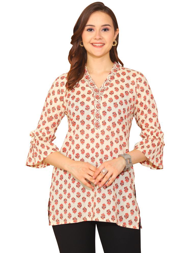     			wonder weave Pack of 1 Cotton Printed Straight Women's Kurti - ( White )