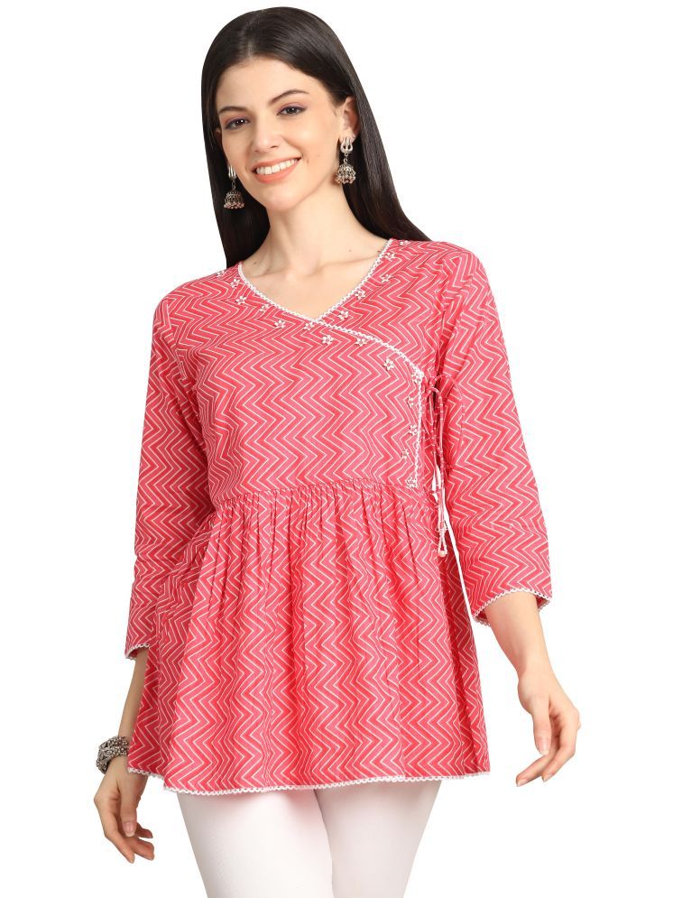     			wonder weave Pack of 1 Cotton Printed A-line Women's Kurti - ( Pink )