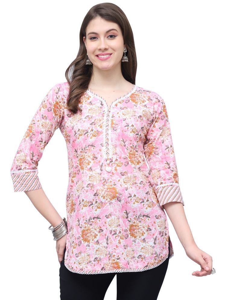     			wonder weave Pack of 1 Cotton Printed Straight Women's Kurti - ( Pink )