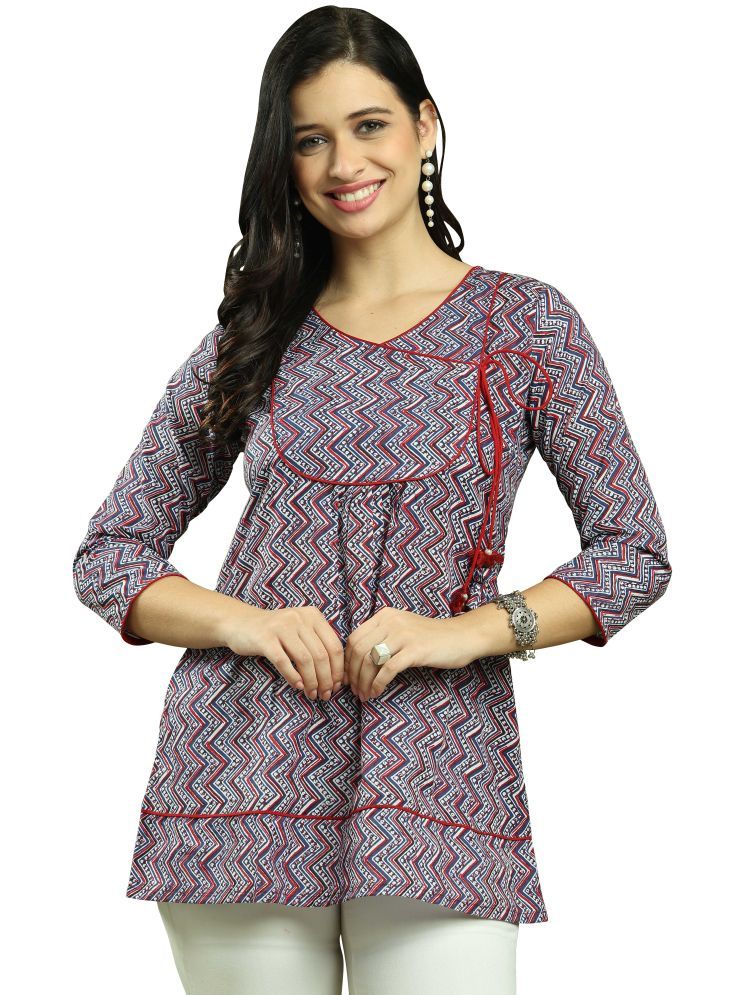     			wonder weave Pack of 1 Cotton Printed Straight Women's Kurti - ( Blue )