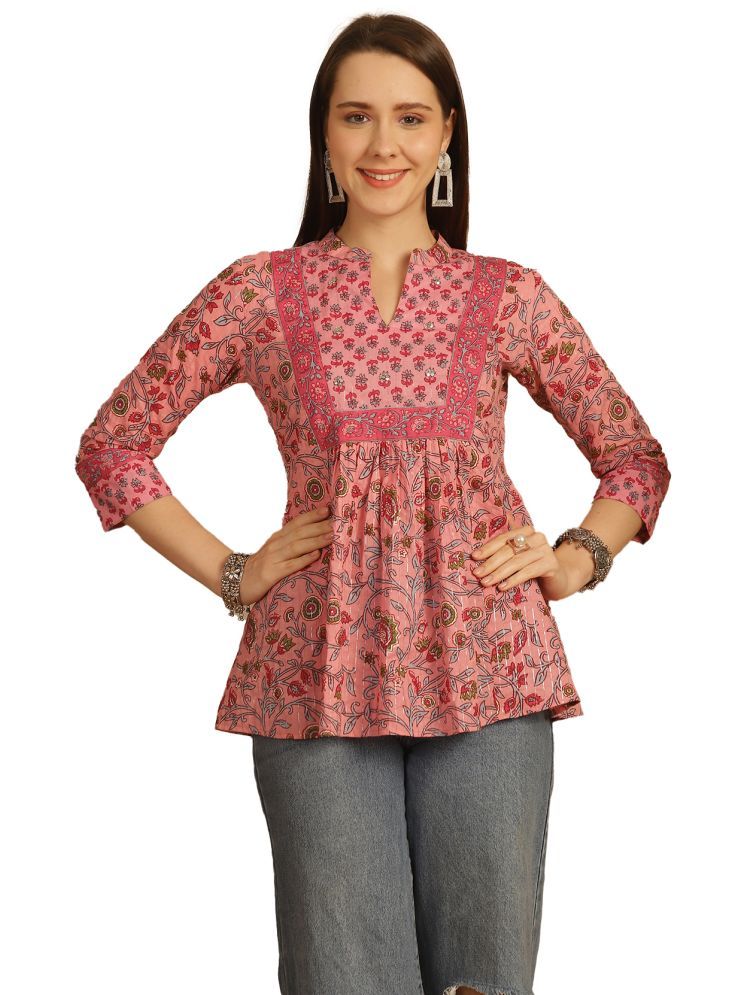     			wonder weave Pack of 1 Cotton Printed A-line Women's Kurti - ( Pink )