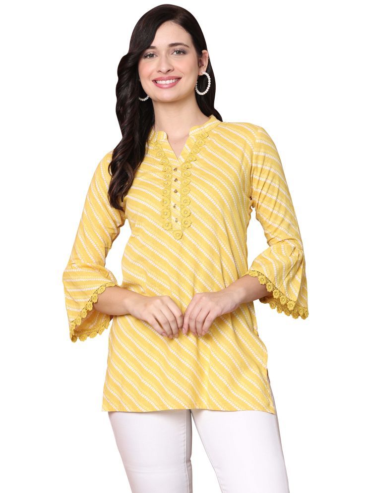     			wonder weave Pack of 1 Cotton Printed Straight Women's Kurti - ( Yellow )