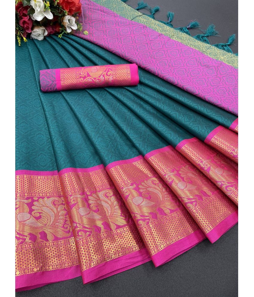     			Lady Shopi Pack of 1 Jacquard Printed Saree With Blouse Piece ( Rama )