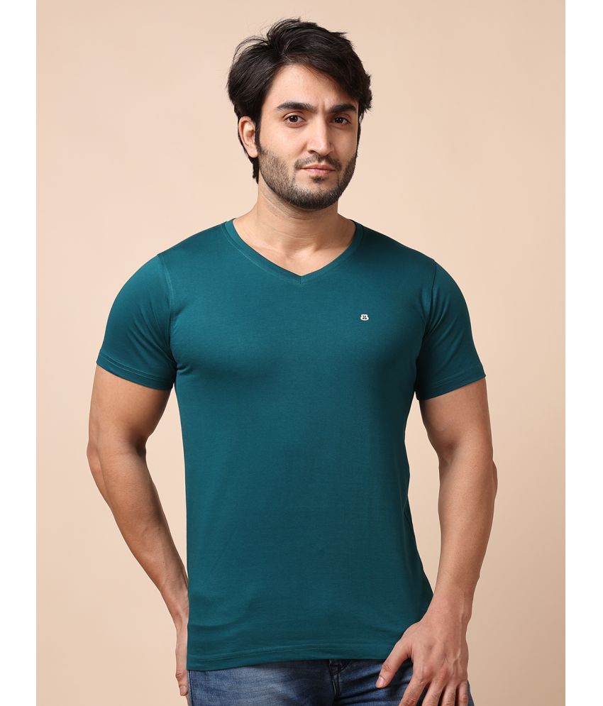     			BERRYBLUES 100% Cotton Regular Fit Solid Half Sleeves Men's V-Neck T-Shirt - Green ( Pack of 1 )