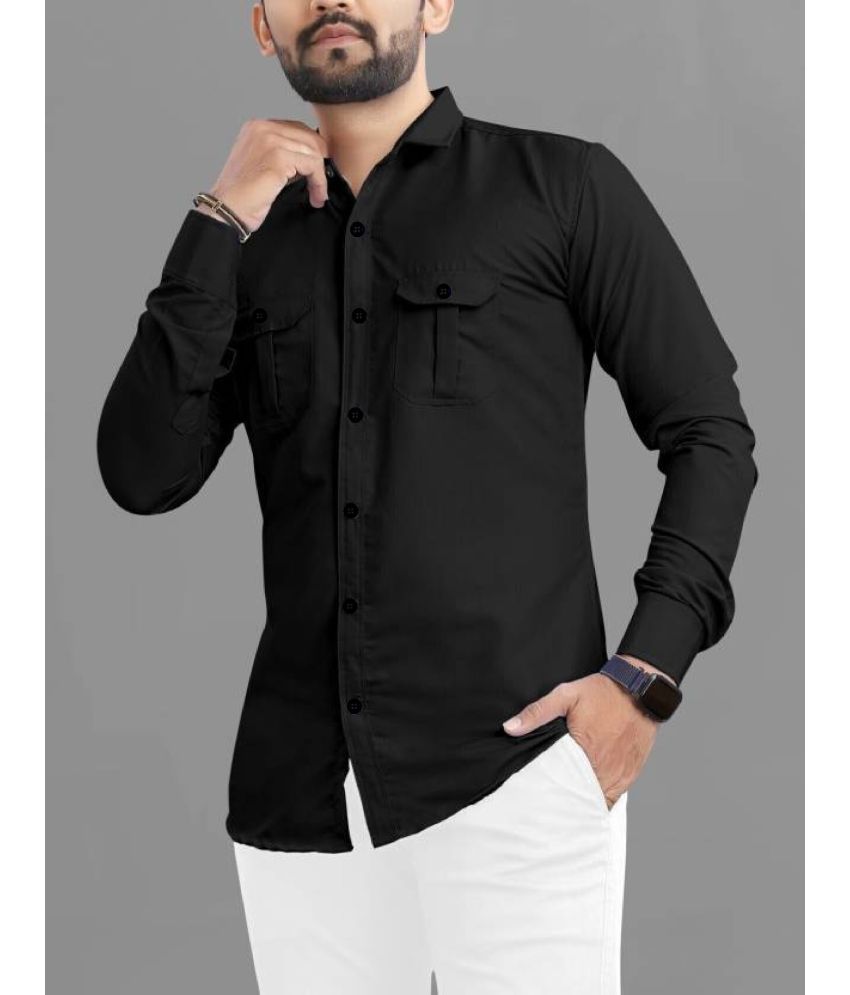     			CRESALE Cotton Blend Regular Fit Solids Full Sleeves Men's Casual Shirt - Black ( Pack of 1 )